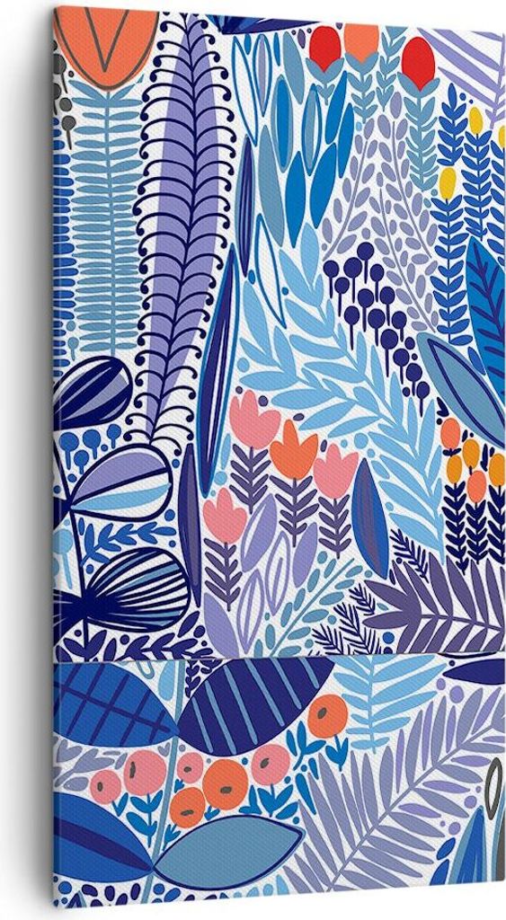 Bild auf Leinwand - Leinwandbild - Blumen Blätter Illustration Tropen - 45x80cm - Wand Bild - Wanddeko - Leinwanddruck - Bilder - Kunstdruck - Lei...