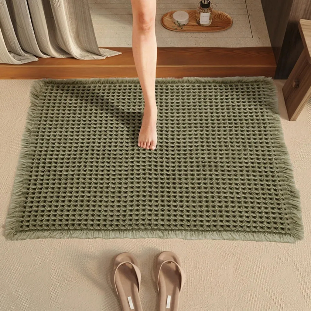 Tapis de bain antidérapant 50x80 cm - Tapis de douche bohème vert fève