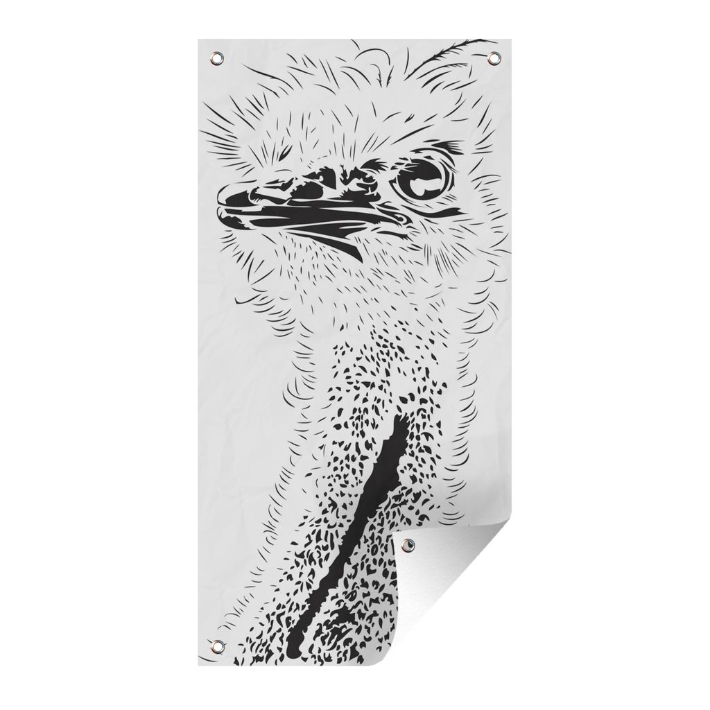 MuchoWow 40x80 cm Outdoor-Poster Gartendeko Sichtschutz Garten Poster für den Garten Illustration des Kopfes eines Straußes