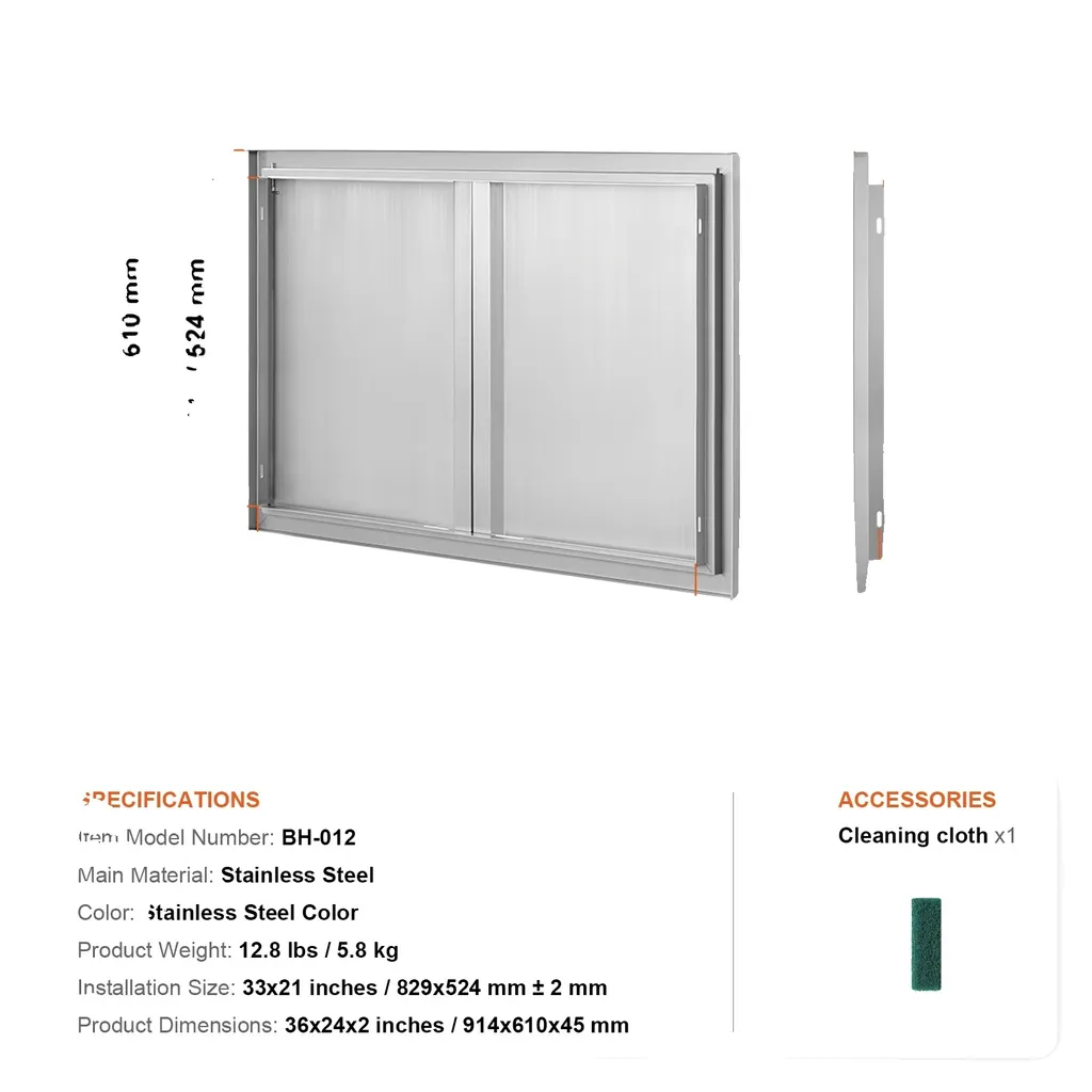 Porte de cuisine extérieure encastrable en acier inoxydable 31x24 po