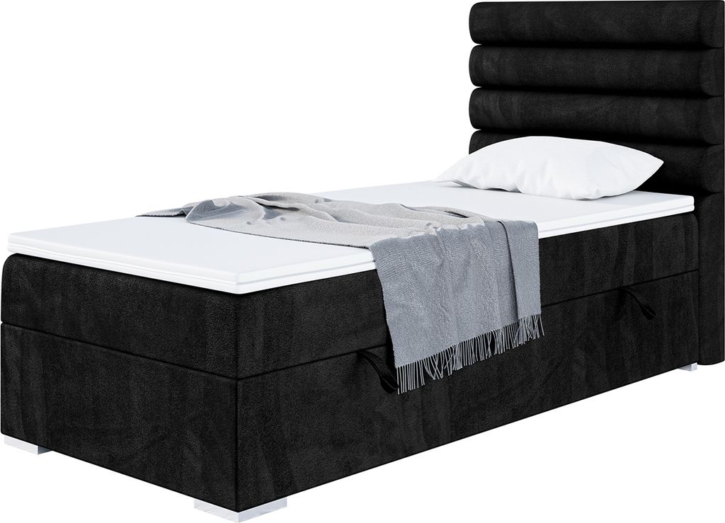 MEBLINI Boxspringbett mit Bettkasten - Gepolstert Einzelbett mit Matratze und Topper - Polsterbett mit Stauraum - Bett mit Kopfteil - Stauraumbett ...