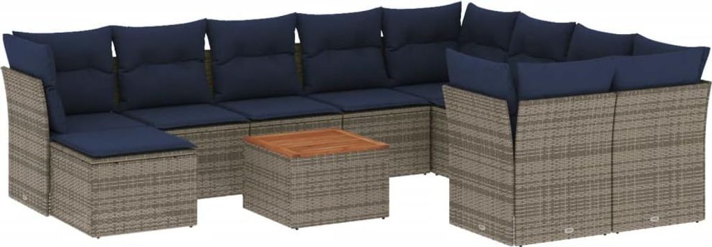 vidaXL 11-teiliges Gartensofa-Set mit Kissen, grau, Polyrattan