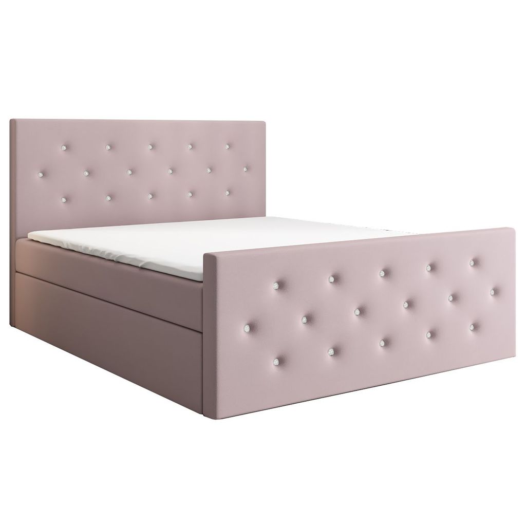 Boxspringbett REINN 160 x 200 mit 2 Bettkästen, Bonell-Matratze und Topper. Farbe: Rosa