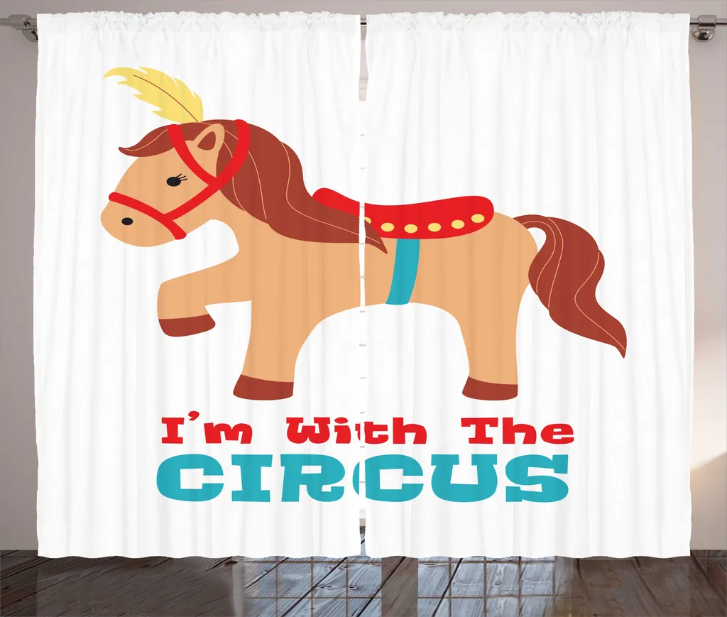 Rideau rustique multicolore à boucles motif cheval cirque 280x225cm