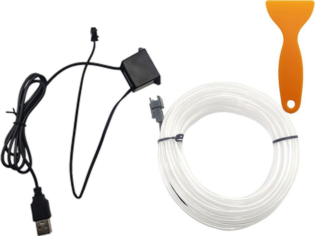 Auto Lichtstreifen 5m Weiß Auto-Umgebungslicht, schneidbar, kein Kleben nötig, geeignet für Mittelkonsole/Tür/Schalttafel, USB-Direktstecker