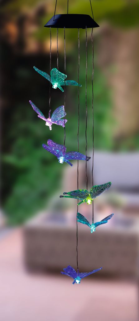 Windspiel Solarbetriebene LED-Leuchte wechselnd Schmetterling hängend Garten Deo 