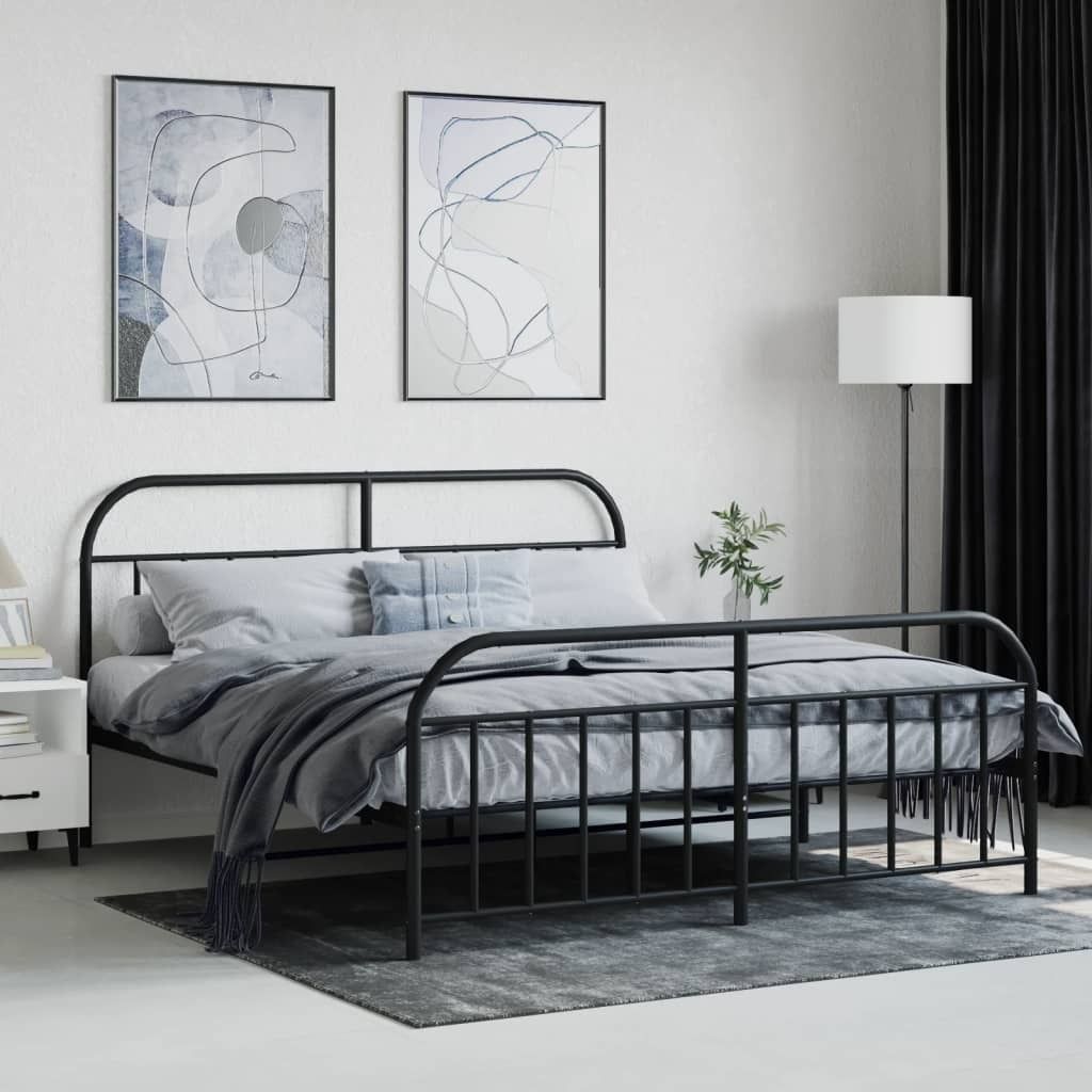 Cloris Designermöbel Bettgestell mit Kopf- und Fußteil Metall Schwarz 183x213cm - 2026Neu930101 - Klassische BettenJugendbett Tagesbett