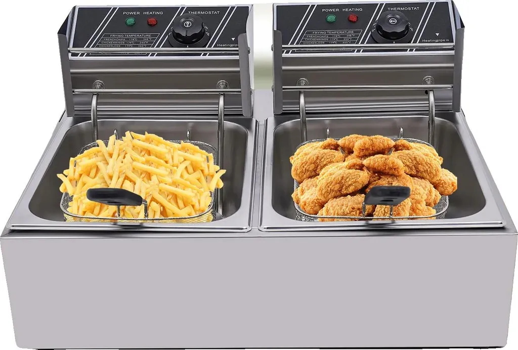 Friteuse inox 3200W finie l'attente avec ses deux paniers et chauffe rapide