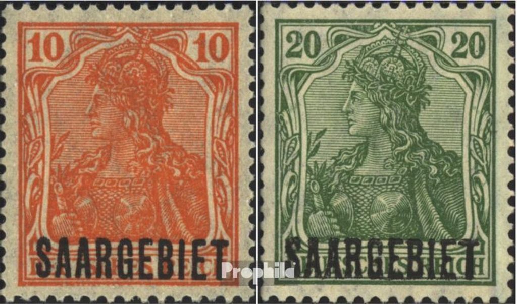 Briefmarken Saarland 1920 Mi 45-46 gestempelt Germania
