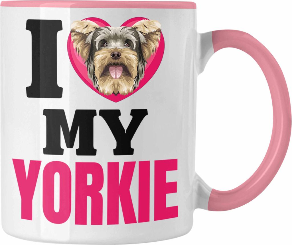 Trendation - Yorkie Besitzerin Tasse Geschenk Lustiger Spruch Geschenkidee I Love My Yorkie (Rosa)