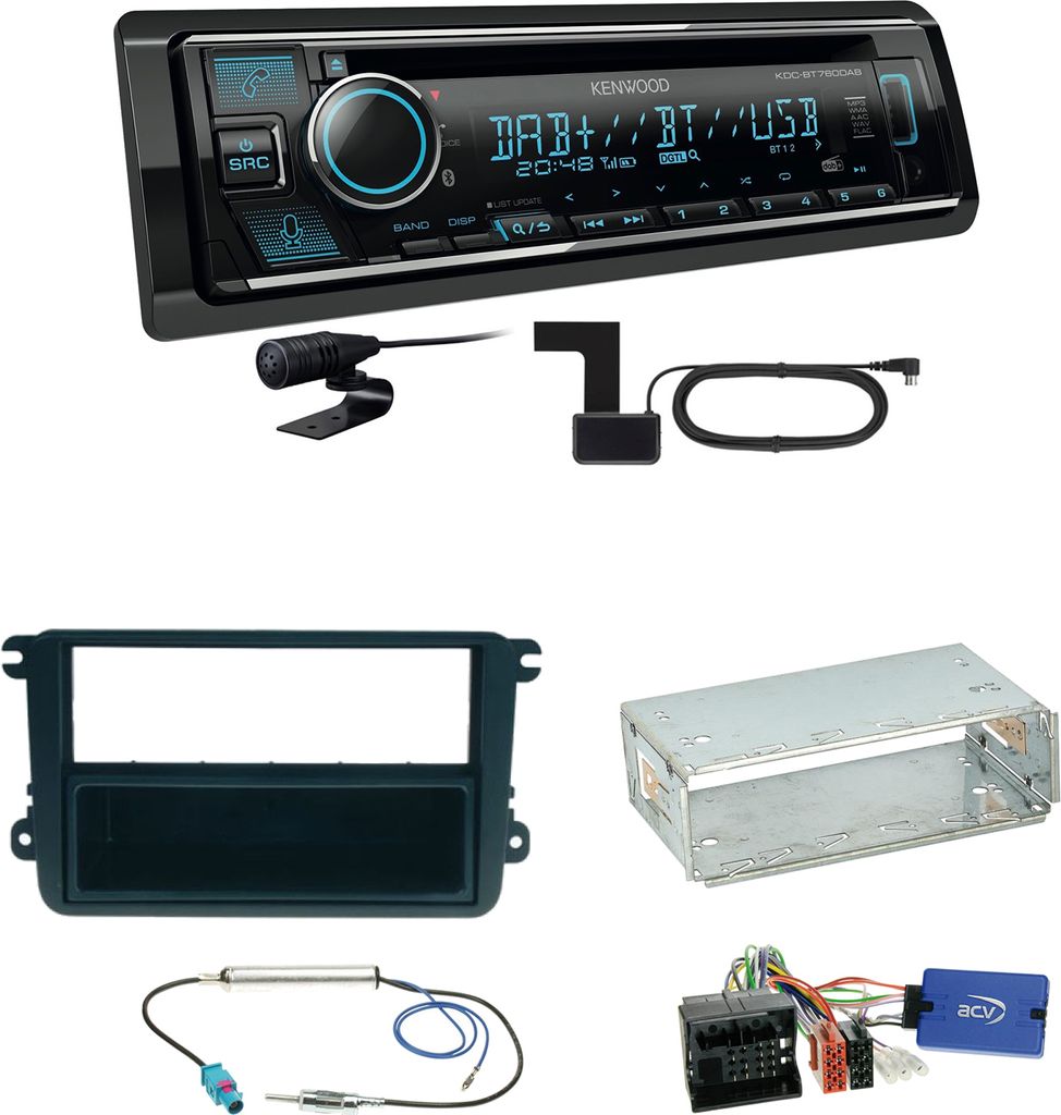 Kenwood KDC-BT760DAB Bluetooth DAB Einbauset für Beetle Jetta Sharan Tiguan T5