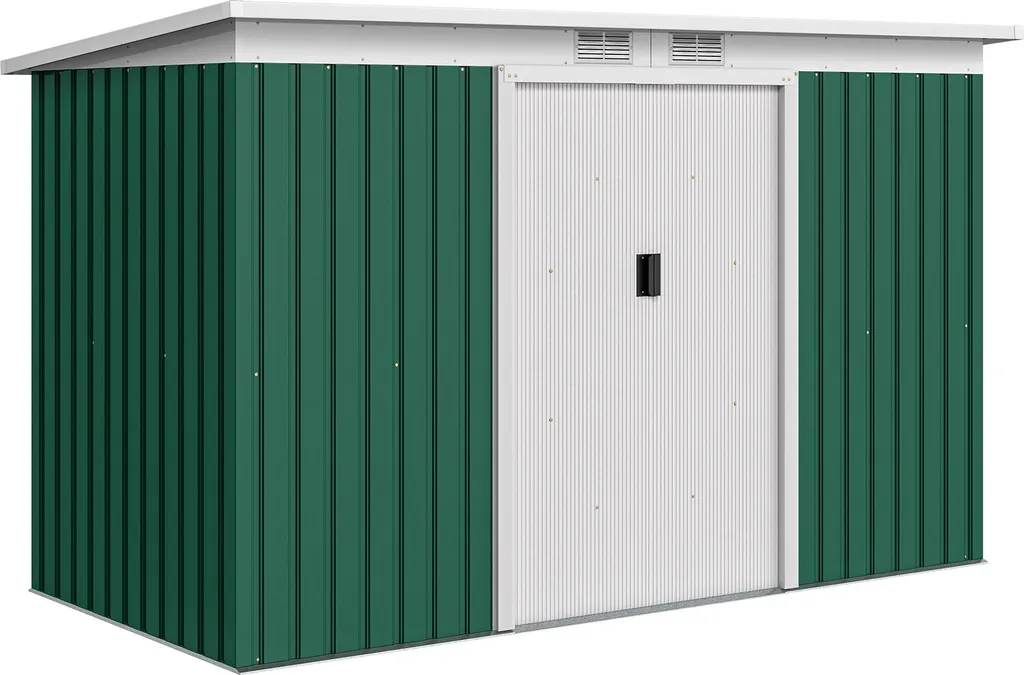 Abri de jardin en acier vert foncé Outsunny avec porte coulissante