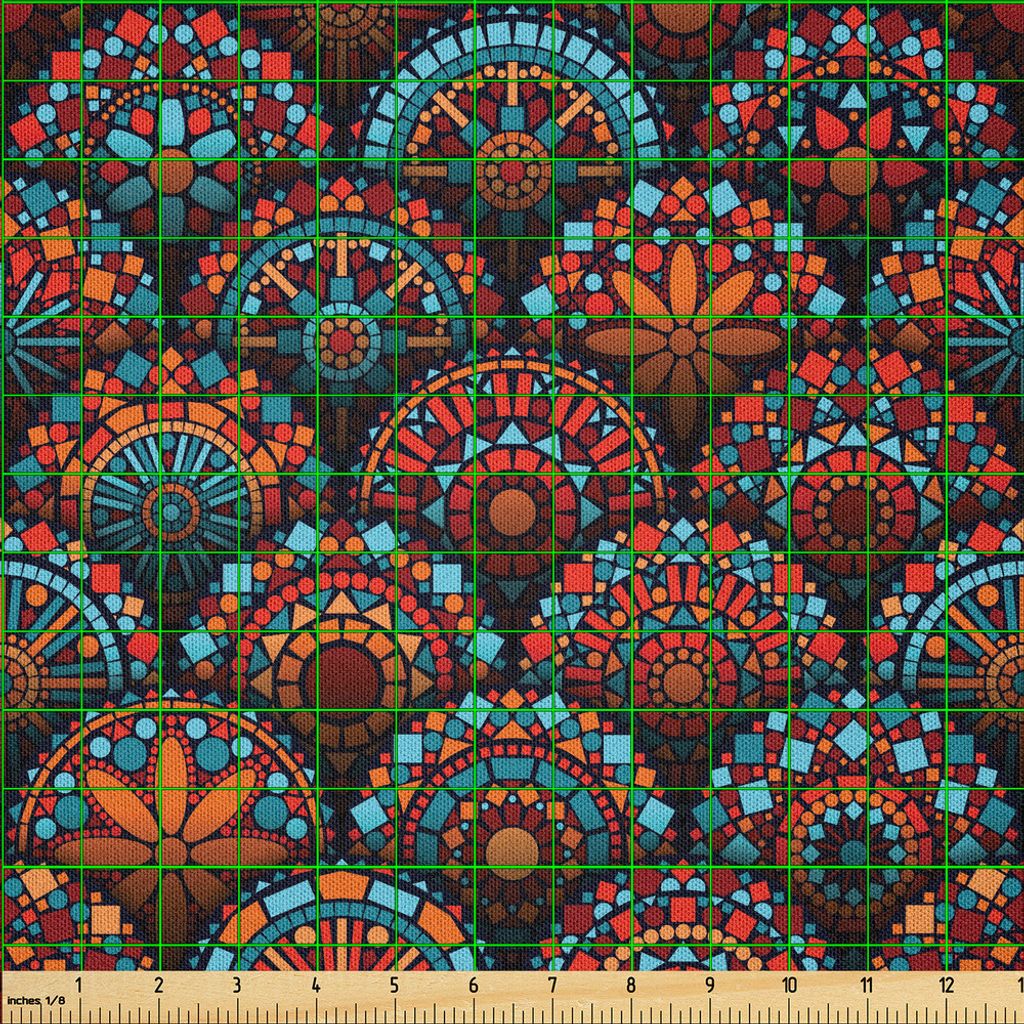 ABAKUHAUS Mandala Microfaser Stoff als Meterware , Geistiges Muster mit Arabesque Geometrisches Blumenform Motiven, 3 M (230 x 300 cm), Scarlet Ora...