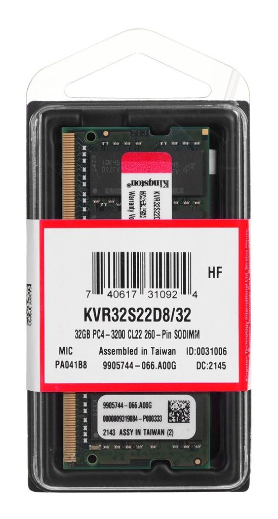Kingston 32GB 3200MT/s DDR4 Non-ECC CL22 SODIMM 2Rx8 Image du produit 
