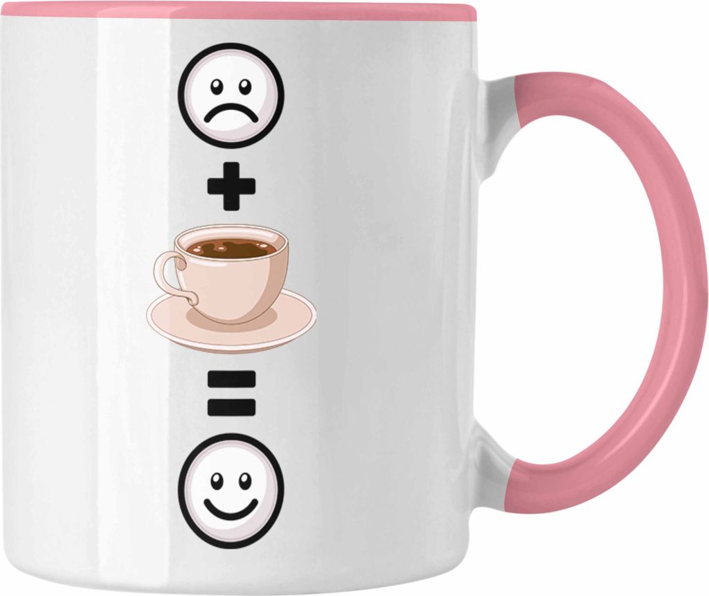 Trendation - Kaffee Tasse Geschenk für Kaffeetrinker Lustige Geschenkidee :( + Kaffeetasse = :) Geburtstag (Rosa)