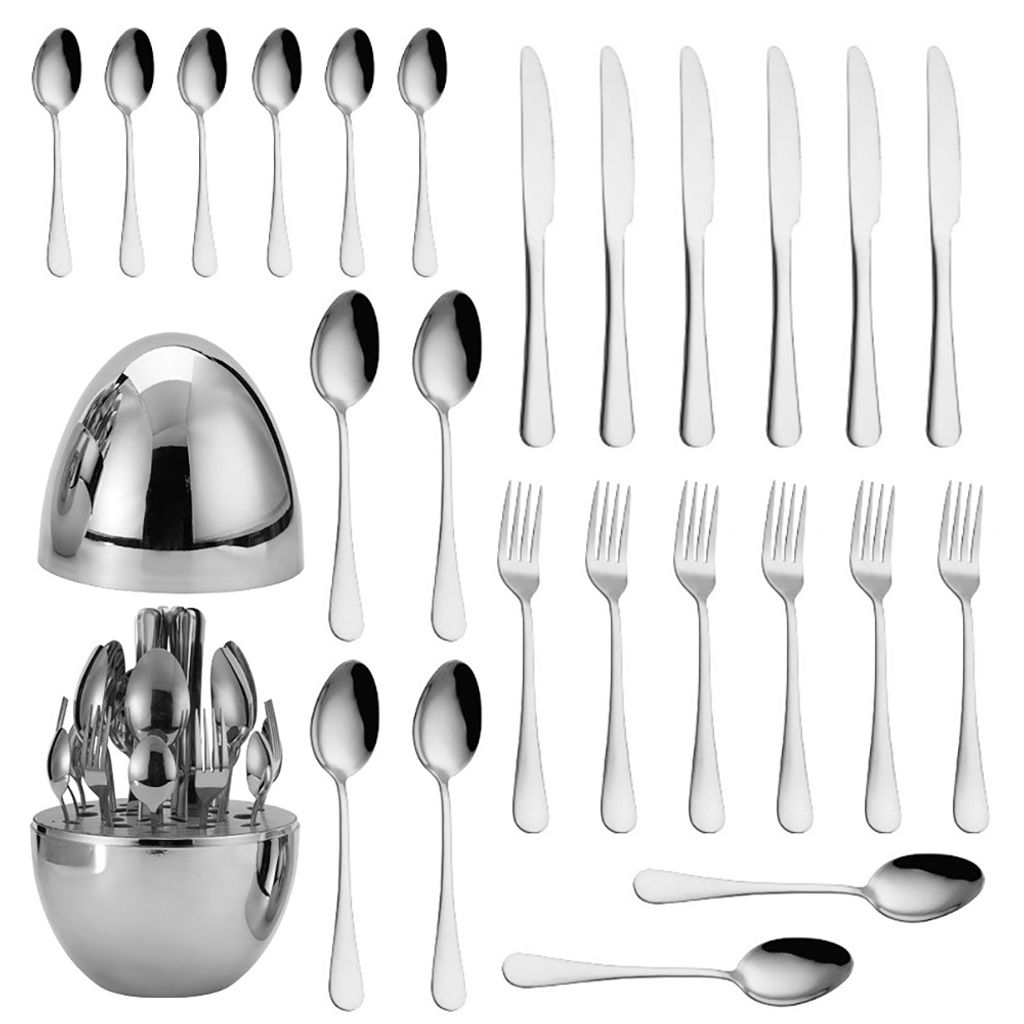 24tlg.Edelstahl Besteck-set mit Besteckständer Löffel,Gabel Produktbild 