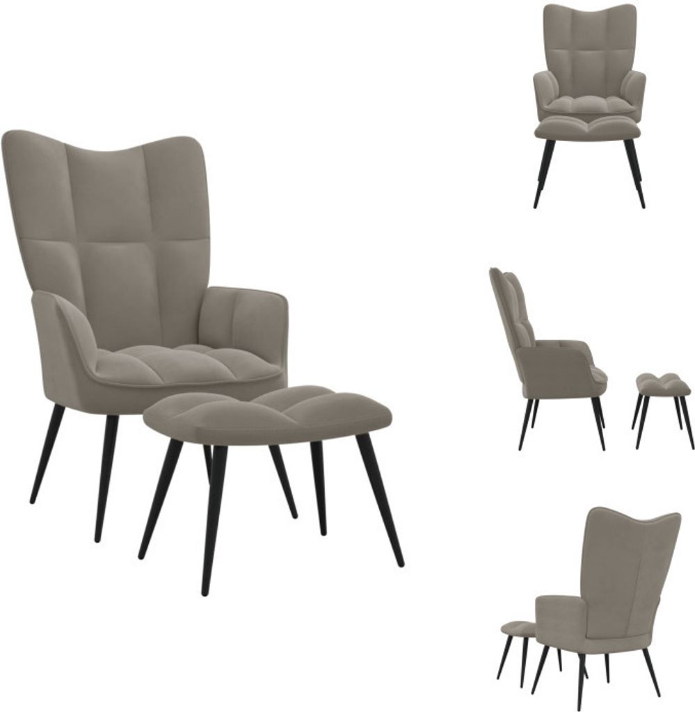vidaXL Relaxsessel mit Hocker Hellgrau Samt -  Sessel Produktbild 