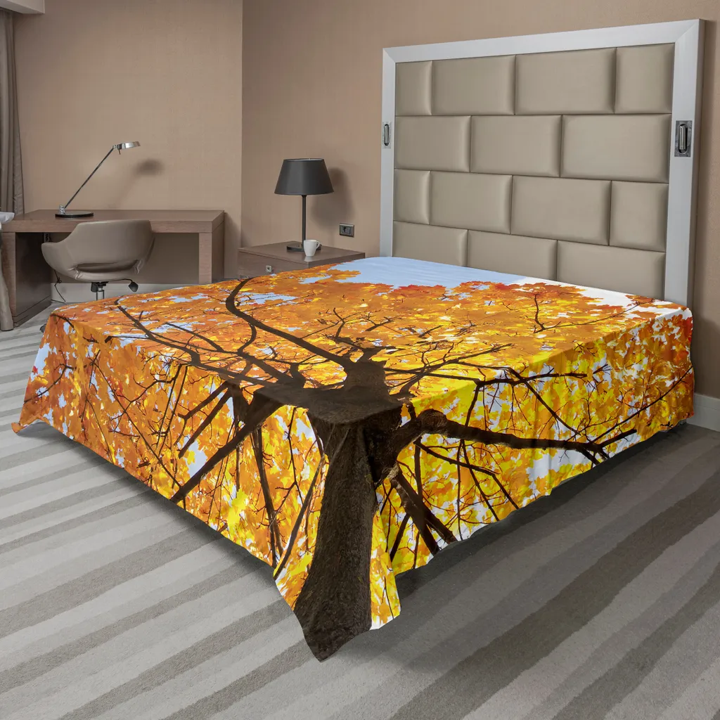Drap plat doux en microfibre motif érable orange, confort 266x260 cm