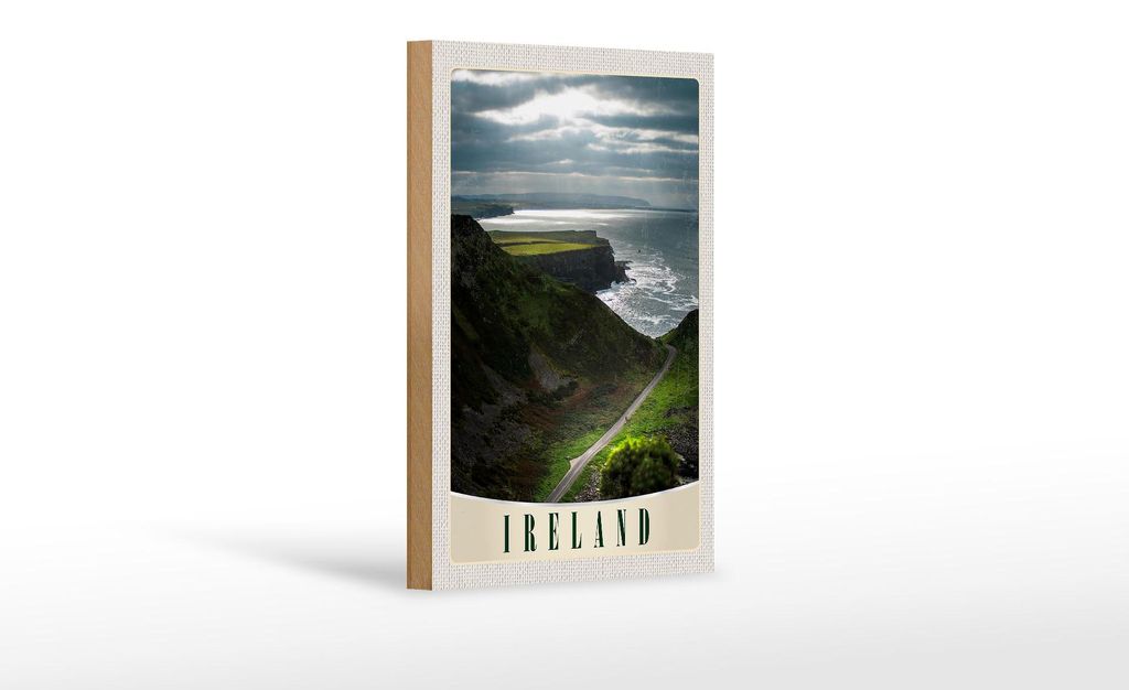 Holzschild Reise 12x18 cm Irland Europa Wiese Gebirge Meer Natur