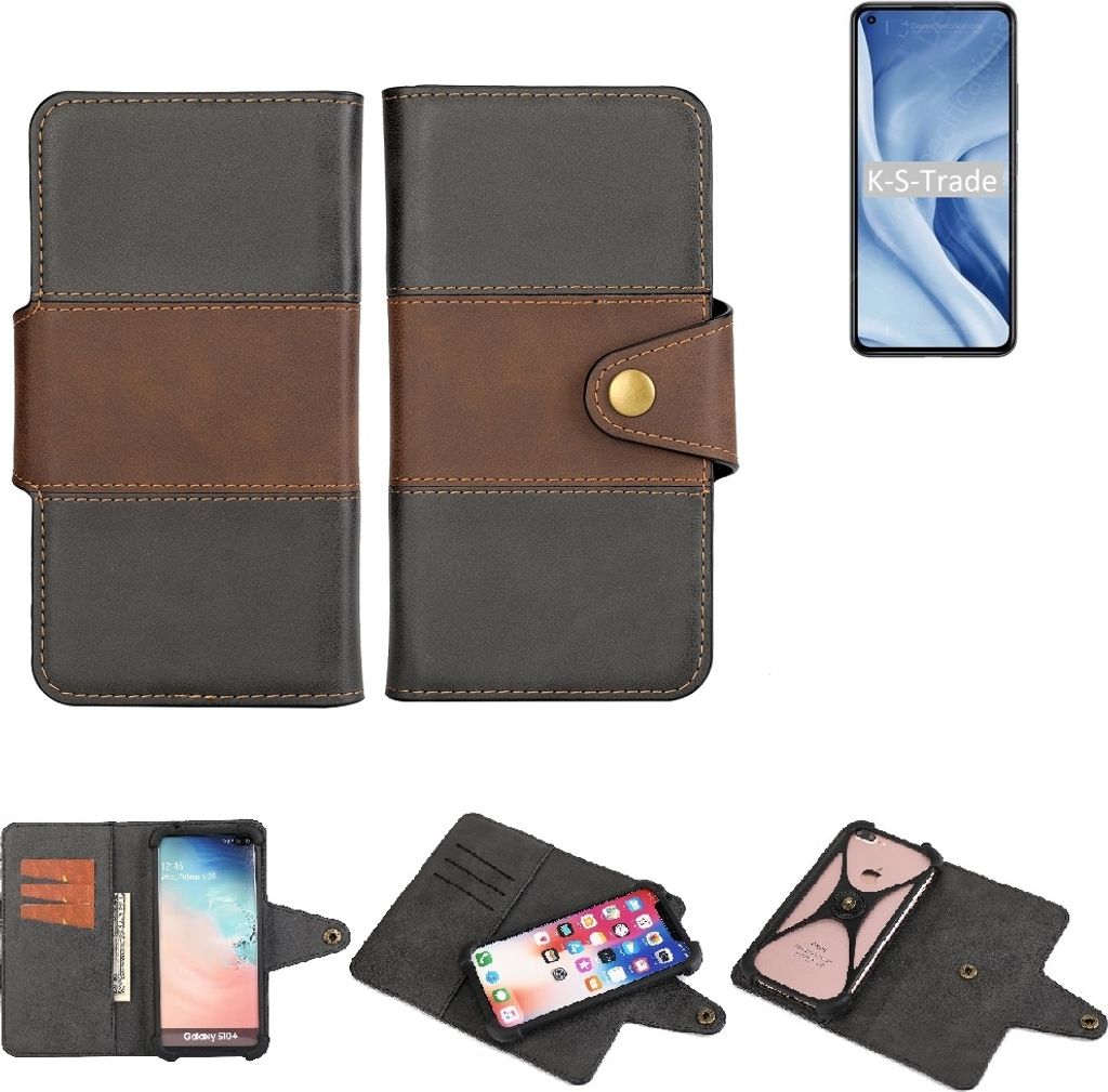 K-S-Trade Handyhülle Schutzhülle Hülle Bookstyle Wallet-Case kompatibel mit Xiaomi 11 Lite 5G NE Bumper Rundumschutz schwarz-braun 1x
