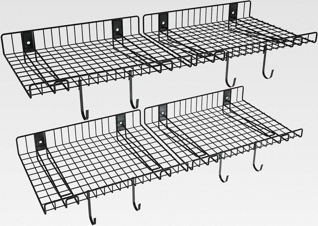 4 Stück Garagenwandregale, robuste Metall-Wandregale für Schlafzimmerwand, Traglast 117,9 kg, Netz-Schwimmregale für Garage, Büro, Keller, Wand...