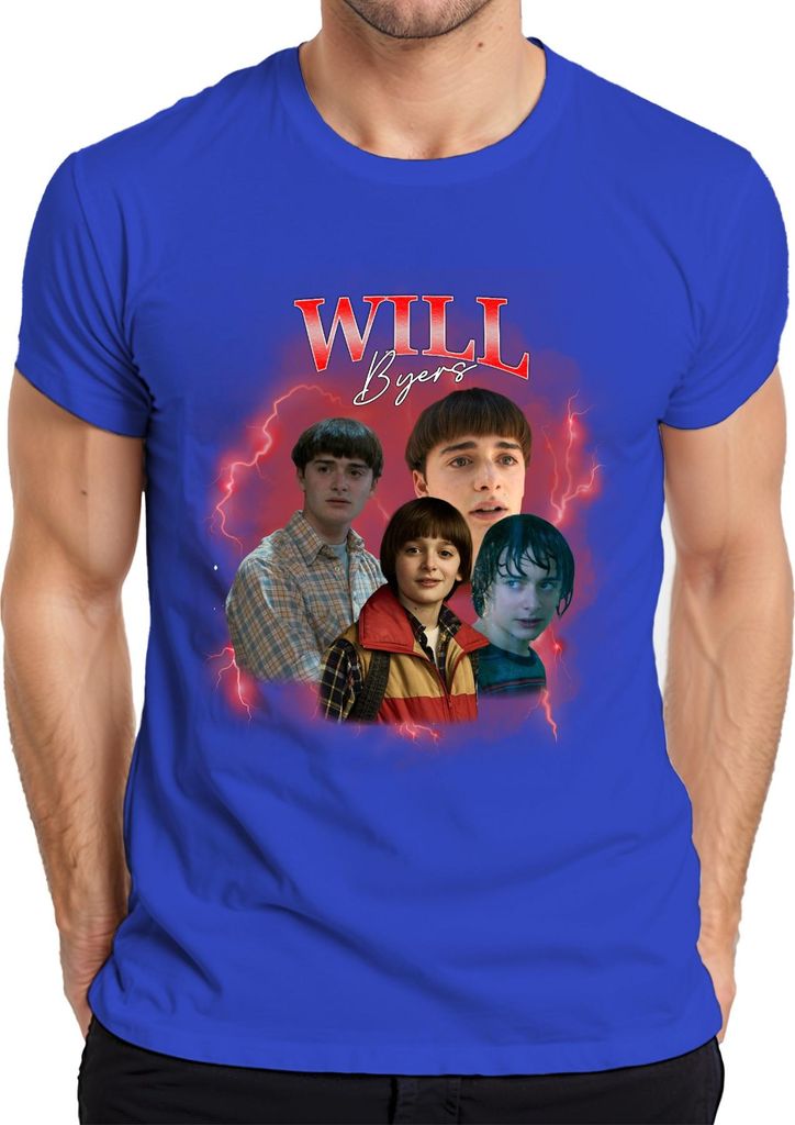 WILL Byers Stranger Fan Geschenk Retro Vintage Serie 90s Bootleg Herren T-Shirt, Blau, 3XL