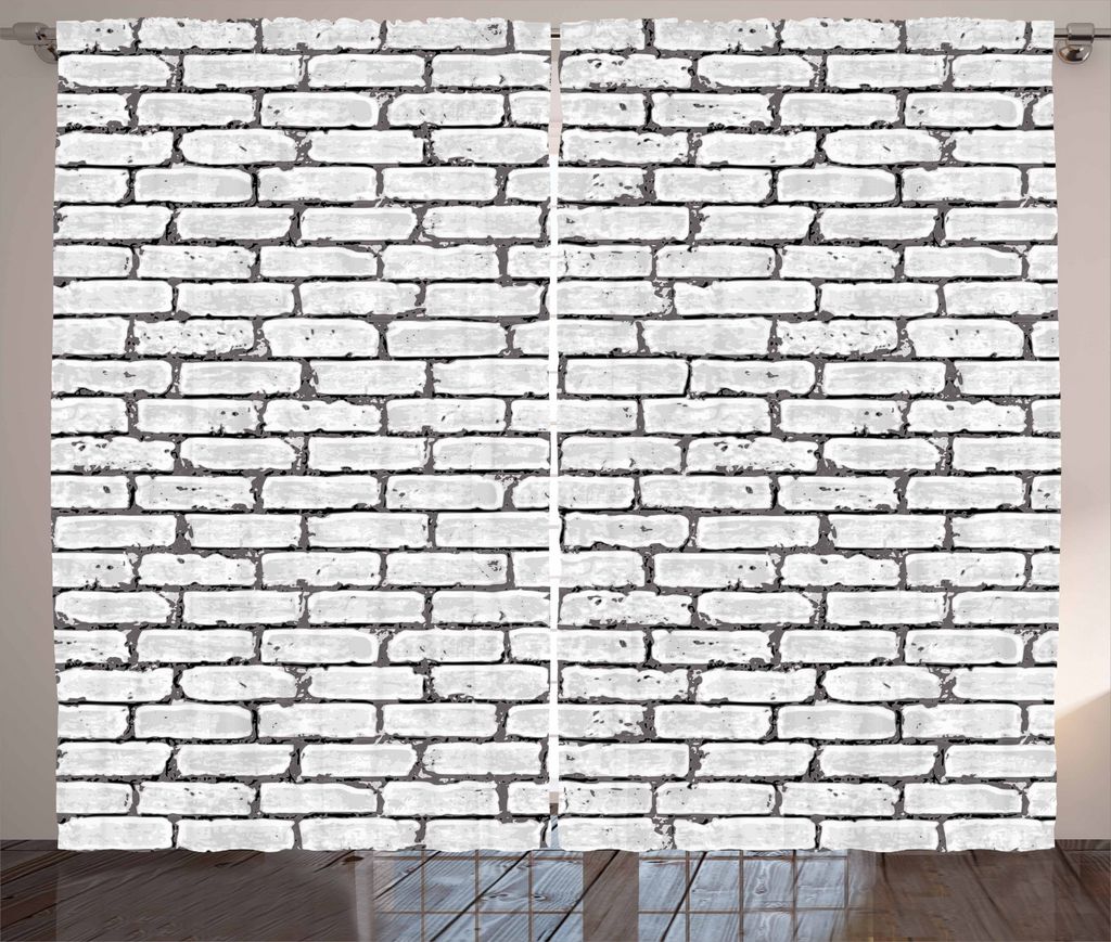 ABAKUHAUS Grau und Weiß Rustikaler Vorhang, Retro Backsteinmauer, Wohnzimmer Universalband Gardinen mit Schlaufen und Haken, 280 x 225 cm, Grau