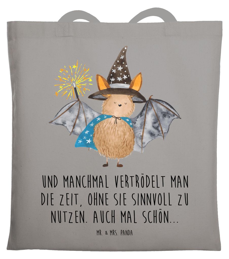 Mr. & Mrs. Panda Tote Bag Fledermaus Zauberer - Light Grey - Geschenk, Tragetasche, Shopping Tasche, Reinsteigern, Fledermäuse, Laptoptasche, Jute...