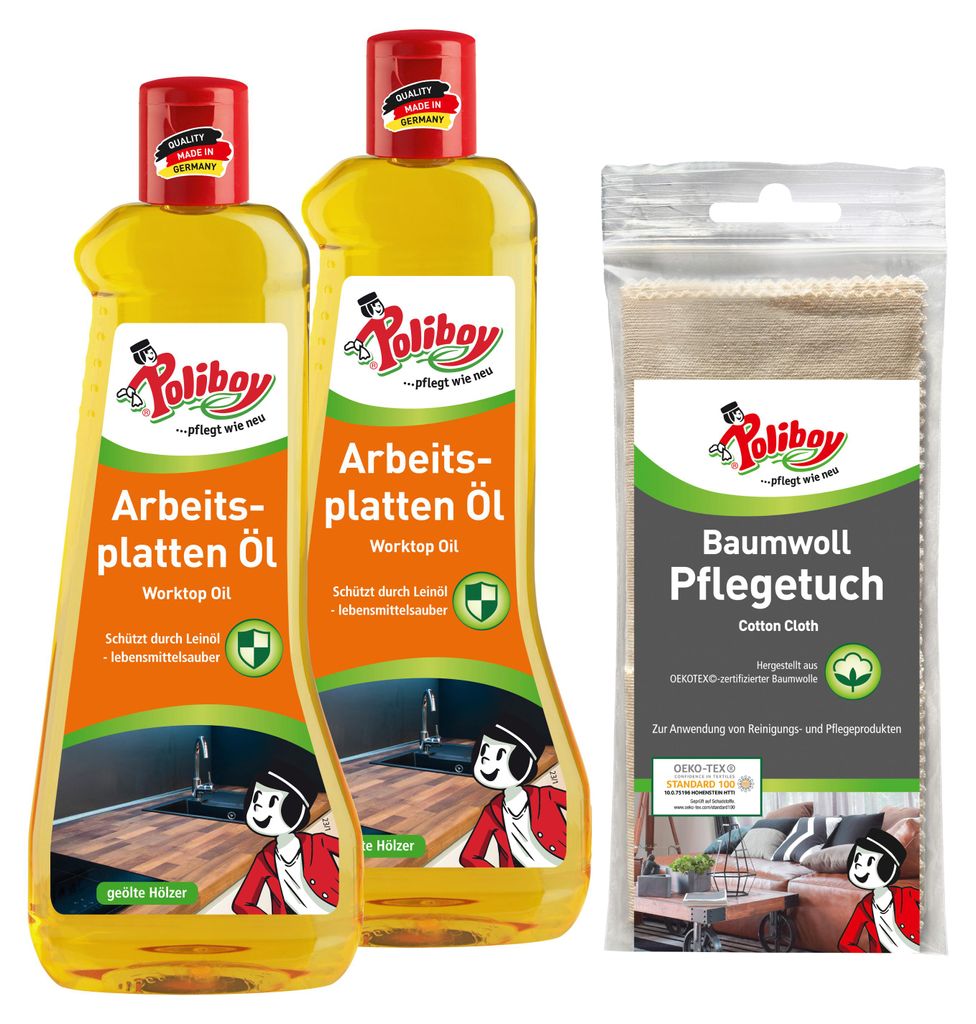 Poliboy 2er Arbeitsplatten Öl mit Baumwolltuch - für Produktbild 