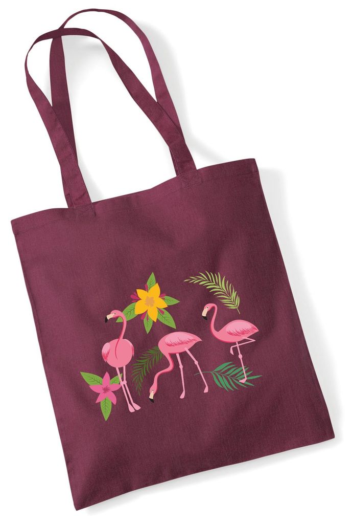Huuraa Jutebeutel Flamingos Comic 10 Liter Burgundy Baumwolle Tasche Geschenkidee