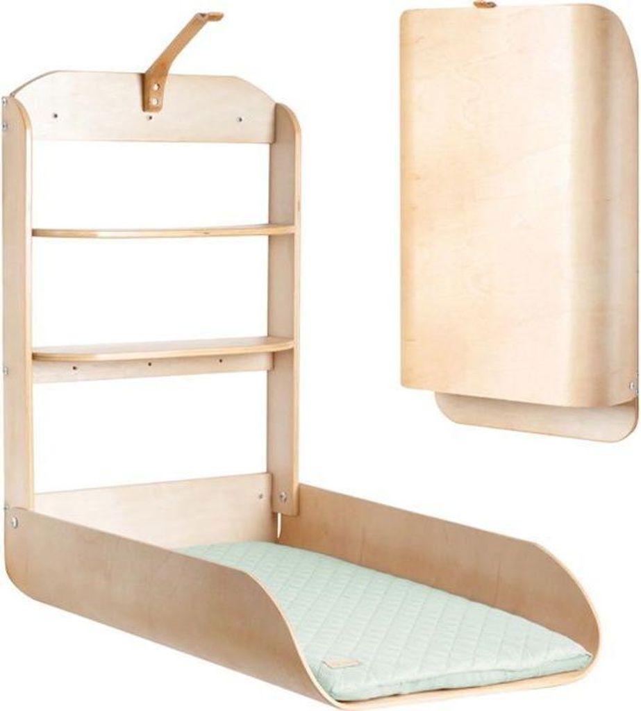 Wickeltisch Wandmontage Klappbar, Roba Holz Natur, 85 x 49 cm, Mit Regalen, Max 11 Kg