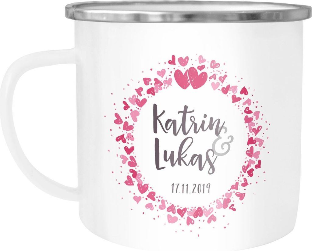 Emaille-Tasse mit eigenem Namen und Datum personalisierte Geschenke Liebesgeschenke Hochzeitsgeschenk SpecialMe weiß-metall unisize