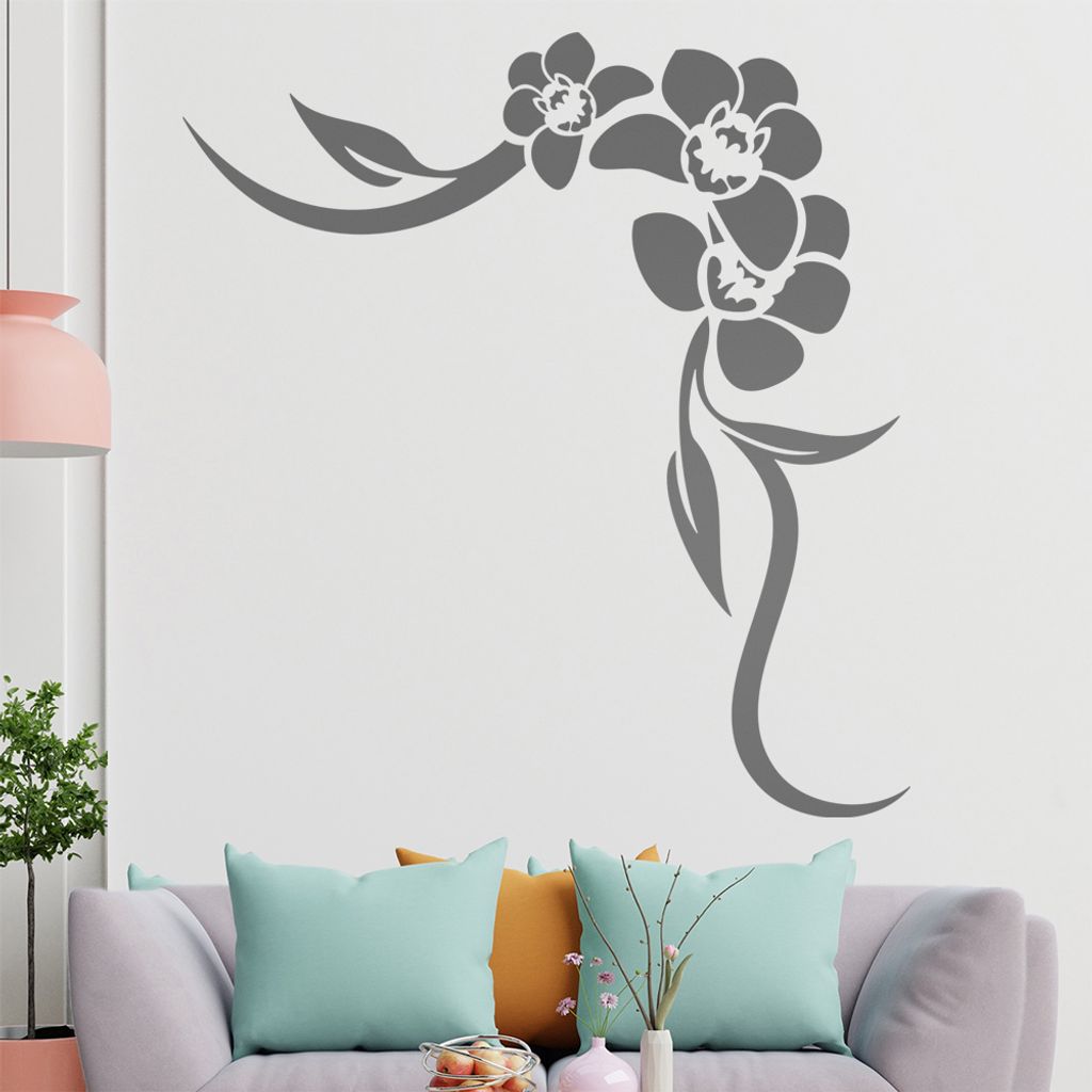Orchidee - Linien Wandtattoo in 6 Größen - Wandaufkleber Wall Sticker - Dekoration, Küche, Wohnzimmer, Schlafzimmer, Badezimmer