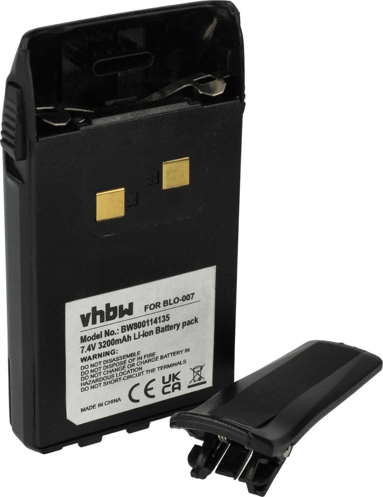 vhbw Akku kompatibel mit Maas AHT-2-UV, AHT-6 Funkgerät, Walkie Talkie (3200 mAh, 7,4 V, Li-Ion) + Gürtelclip