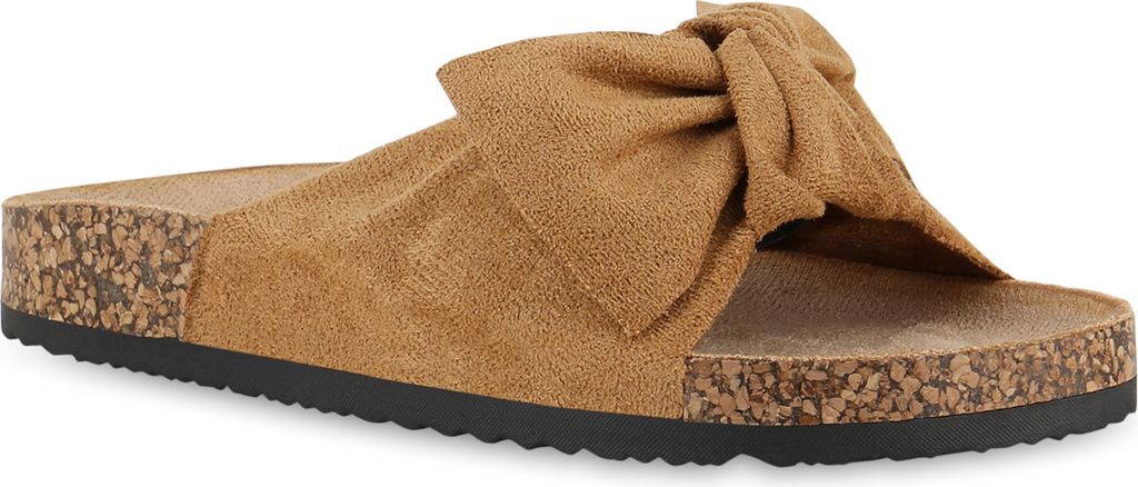 VAN HILL Damen Sandalen Pantoletten Sommer Schlappen Hausschuhe 833538, Farbe: Hellbraun, Größe: 36