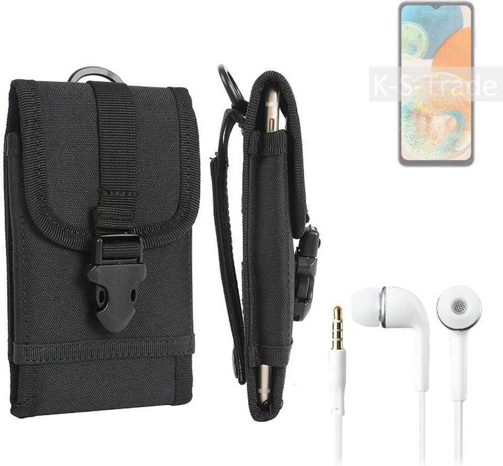 K-S-Trade Holster Schutz Hülle kompatibel mit Samsung Galaxy A23 5G Gürteltasche Handy Hülle Tasche outdoor Seitentasche schwarz 1x + Kopfhörer