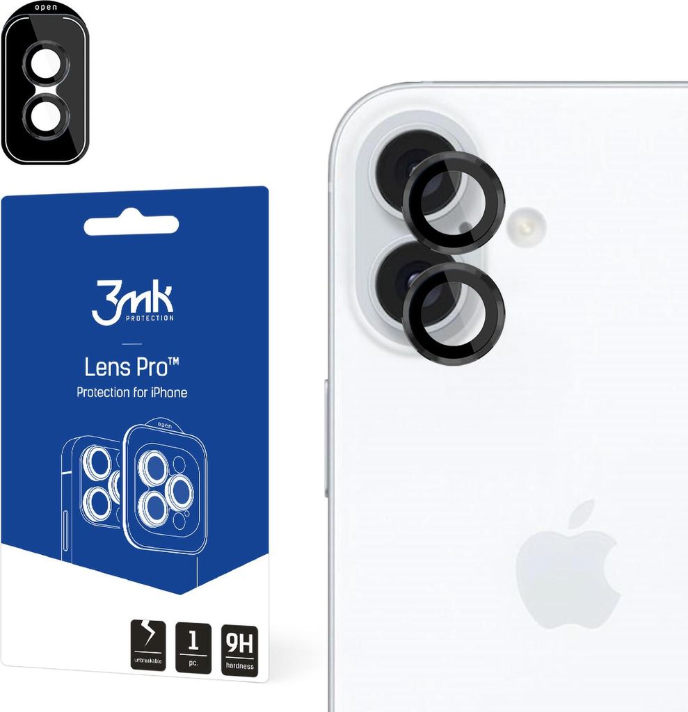 3MK Lens Pro, Apple, iPhone 16 Plus, iPhone 16, Schlagfest, Kratzresistent, Schwarz, Transparent, 1 Stück(e)