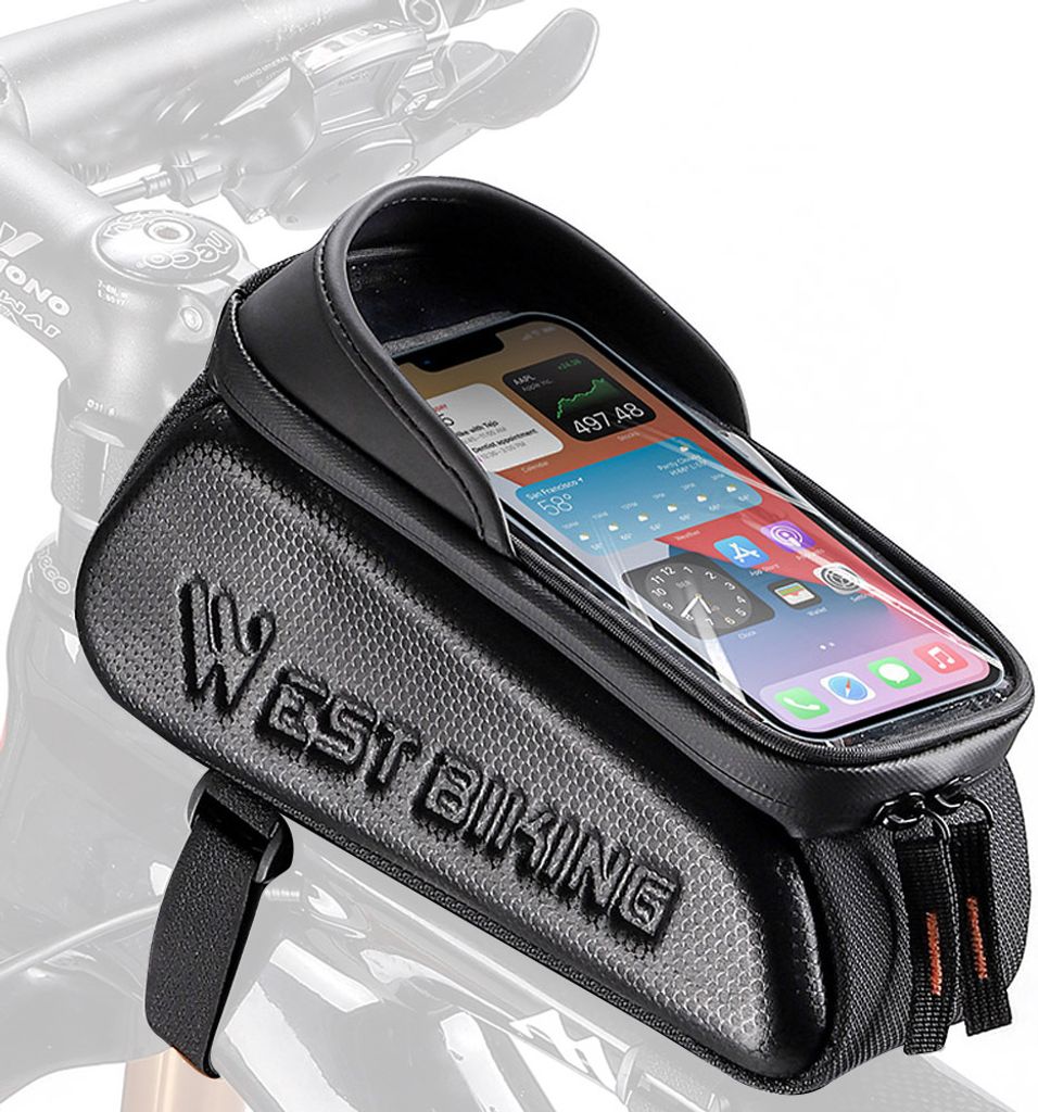 Wasserdichte Fahrradtasche, Fahrradrahmen-Fronttube-Tasche, Touchscreen-Handytasche, Doppelreissverschluss, Fahrradtasche, Rennrad-Zubehoer