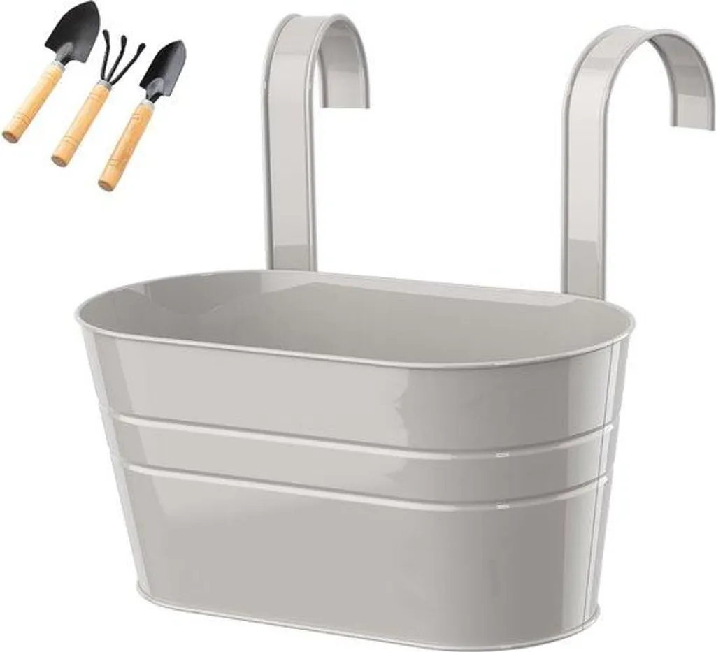 Pot de fleurs vintage en métal gris amovible pour balcon et terrasse