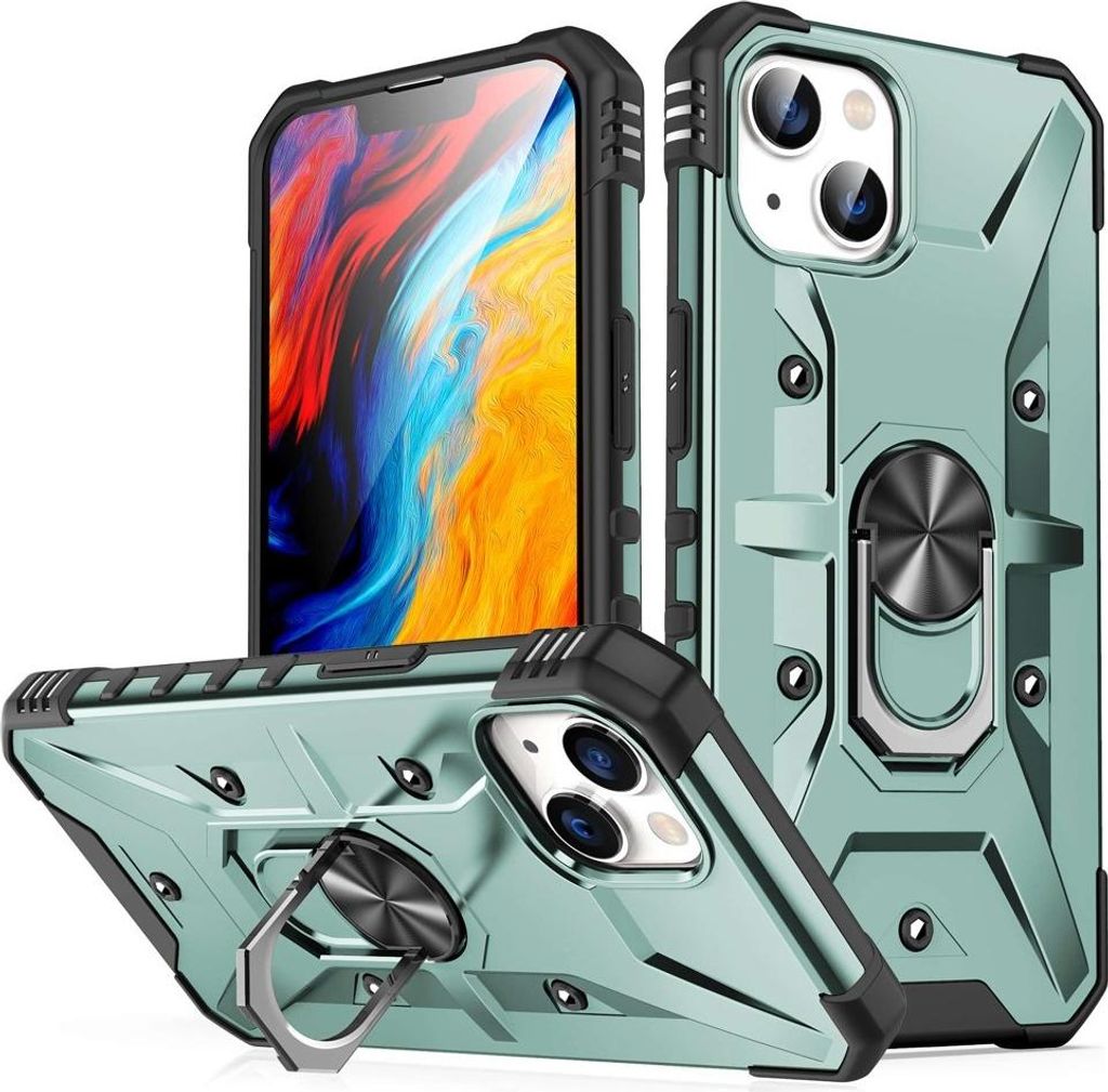 iPhone 14 Hülle - Coverup Heavy Duty Back Cover mit Ring Kickstand - Mint Green