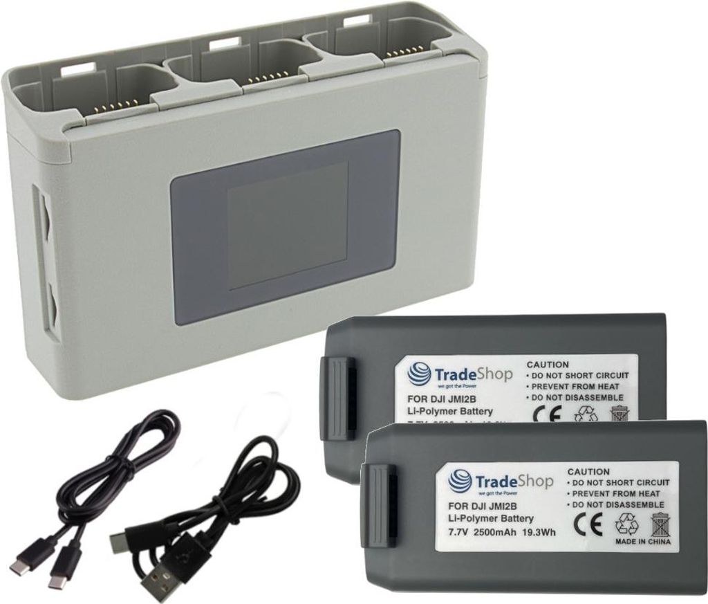 Trade-Shop 3in1 Set: 2x Li-Polymer Akku 2500mAh + Triple Produktbild 