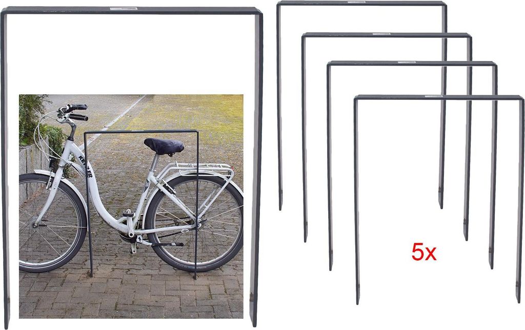 5 x Fahrradanlehnbügel 115 x 76 cm Flachstahl 13 mm Anthrazit Einbetonieren Fahrradständer Parker Typ U