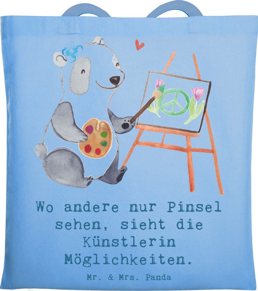 Mr. & Mrs. Panda Tote Bag Künstlerin Visionen - Sky Blue - Geschenk, handgefertigte Geschenke, Kunstschaffende, Schultasche, Perspektive, Tasche, ...