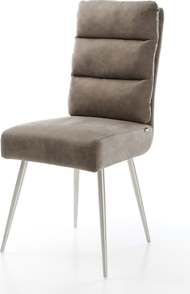 DELIFE Esszimmerstuhl Pela-Flex Mikrofaser Taupe Vintage 4-Fuß konisch Edelstahl Taschenfederkern