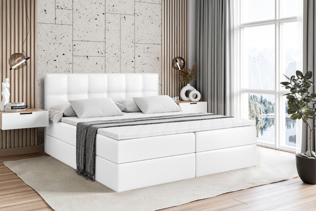 ALTDECOR Boxspringbett mit H3-Matratze (20 cm hoch) mit Bonellfederung + PUR, Topper (5 cm hoch), Polsterbett mit Kopfteil und Bettkasten MARCE 200...
