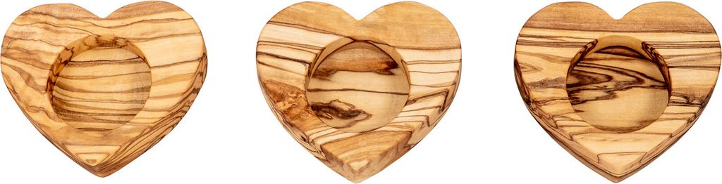 3er Set Teelichthalter Olivenholz Herz Natur Kerzenhalter Holz Tischdeko Unikat