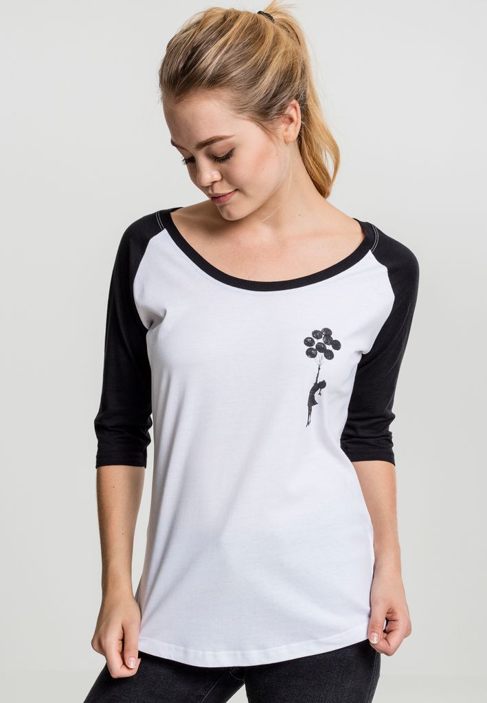 Merchcode Female Shirt Ladies Brandalised - Banksy ́s Graffiti Balloons Raglan Tee White/Black-4XL