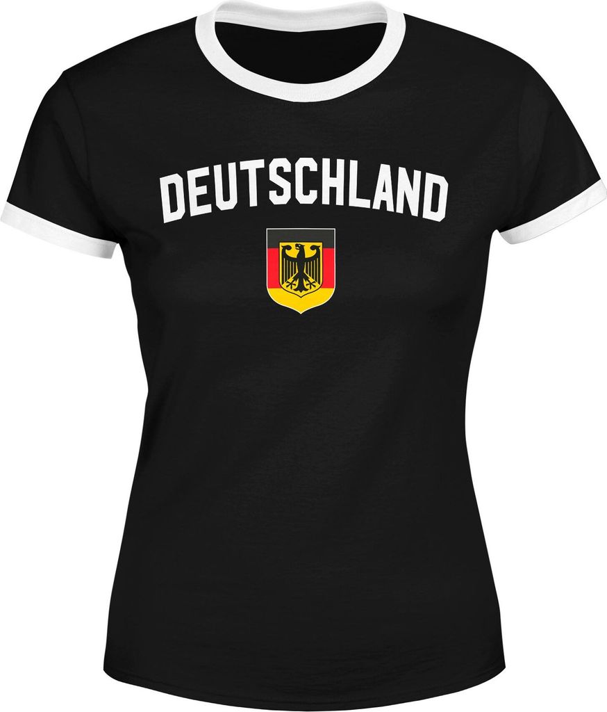 Klassisches Damen WM-Shirt Deutschland Flagge Retro Trikot-Look Fan-Shirt schwarz-weiß XS