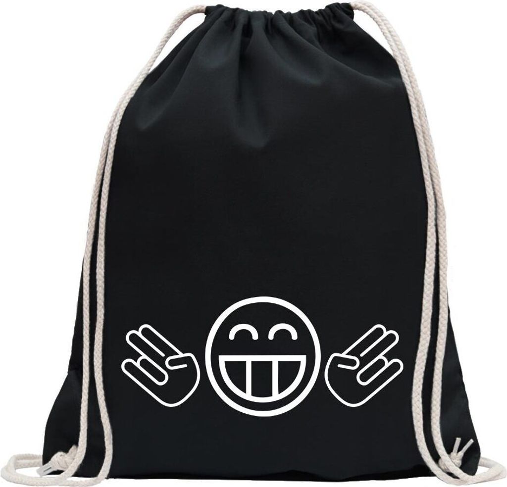 Kiwistar - Turnbeutel - schwarz - JDM Doppel Shocker - Fun Rucksack Sport Beutel Gymsack Baumwolle mit Ziehgurt