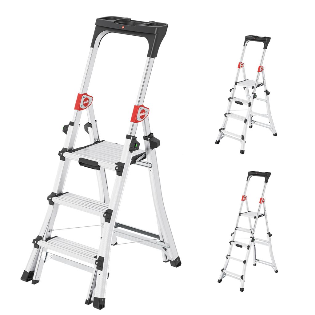 Hailo TL100 Topline 3-in-1 Alu Teleskopleiter - Flexible Arbeitshöhe 3-5 Stufen belastbar bis 150 kg - 2,65-3,09 m Arbeitshöhe einstellbar - extr...